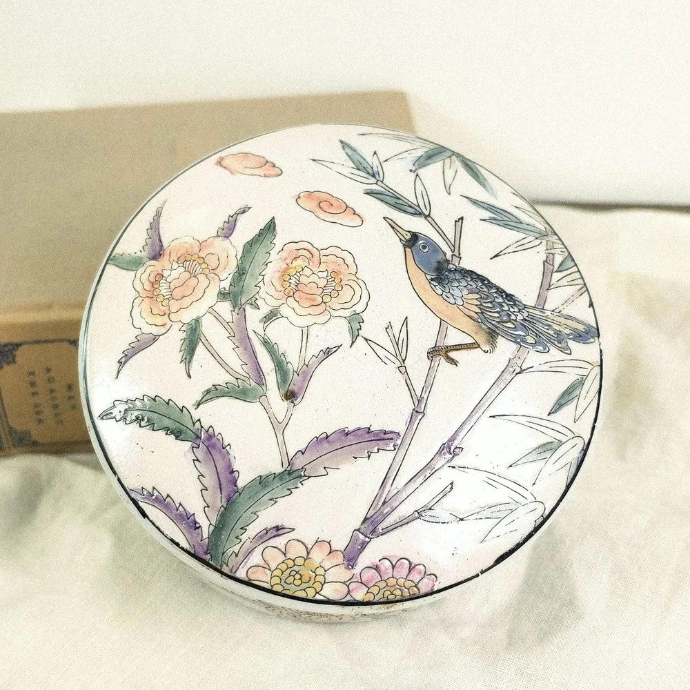 Vintage‎ Floral Trinket Dish, Porcelain Hand Painted Jewelry Box
